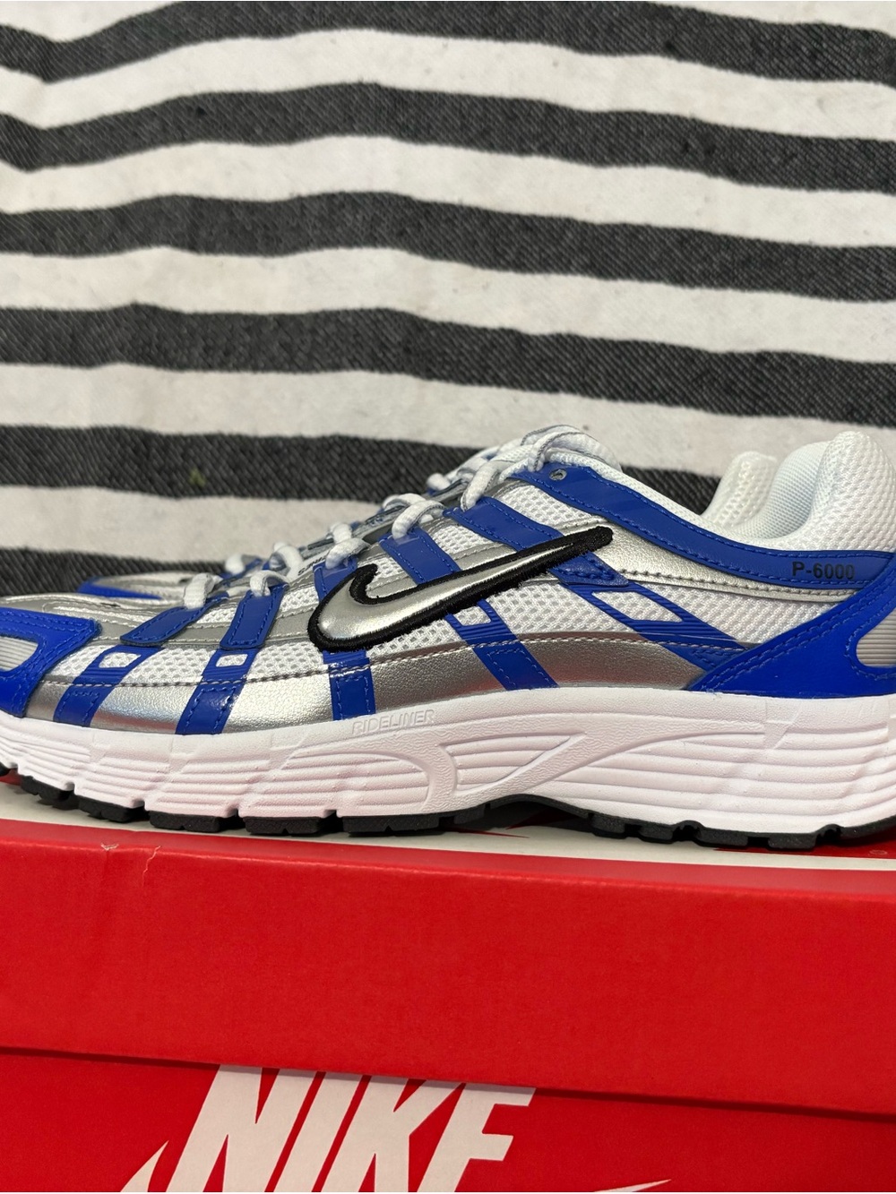 Nike 5 youth or 6.5 women’s Nike p-6000 blue and silver new in box